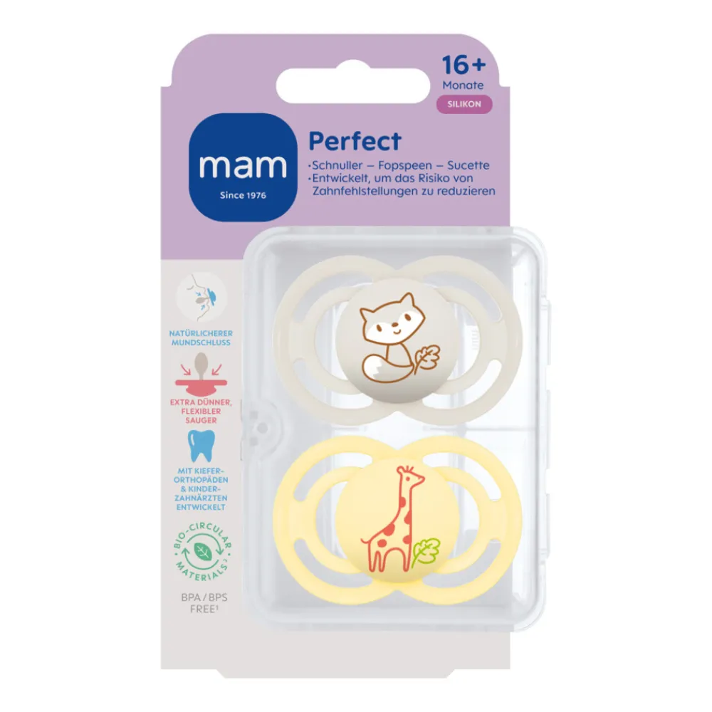 Flessen & Spenen<MAM Fopspeen Perfect Silikon 16+ mnd Universeel 2 stuks