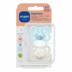 Fopspeen Supreme Silikon 0-6 mnd Blauw 2 stuks^MAM Online