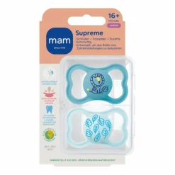 Fopspeen Supreme Silikon 16+ mnd Blauw 2 stuks^MAM Discount