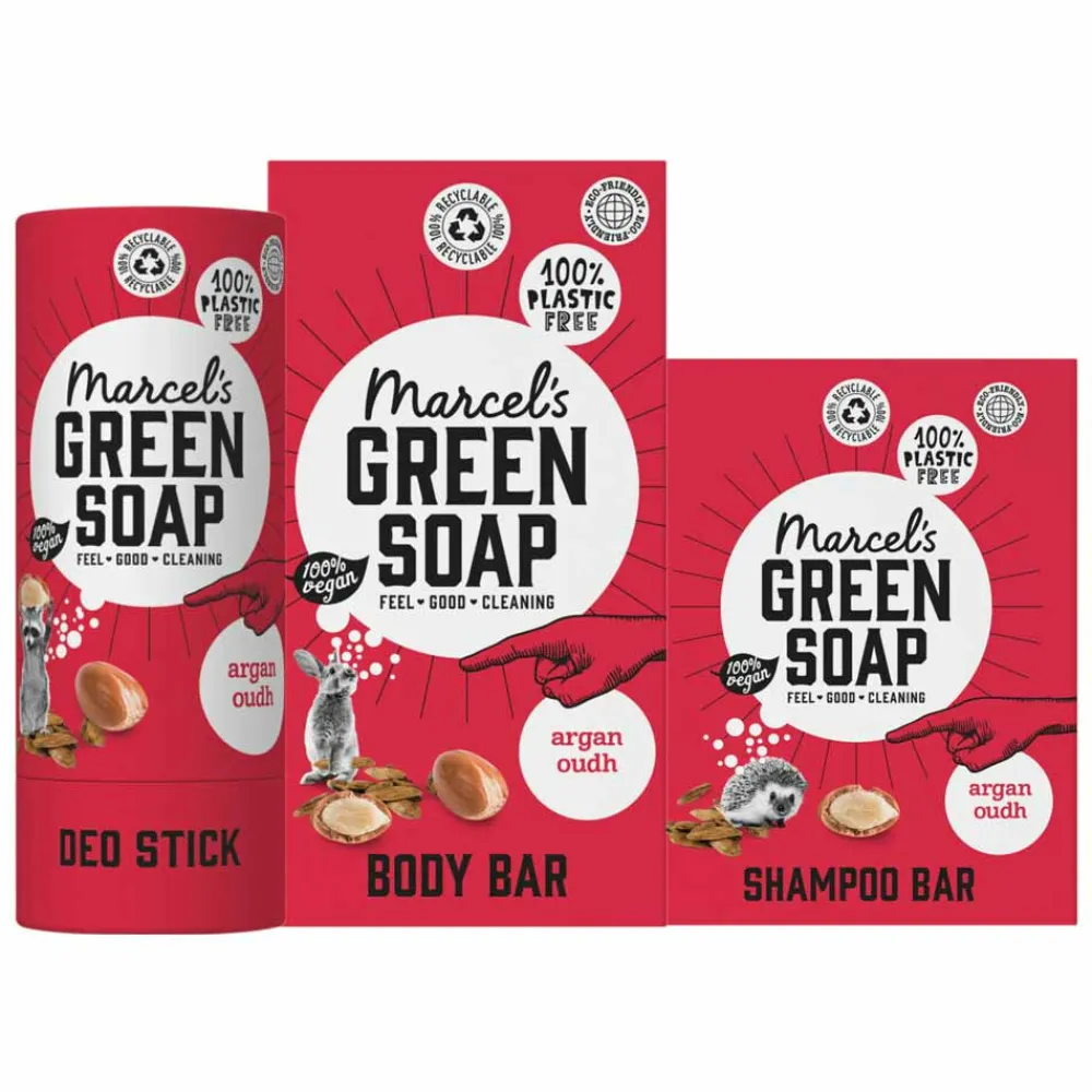 Shampoo|Deodorant<Marcels Green Soap Marcel's Green Soap Plastic Vrije Verzorging Argan & Oudh Pakket