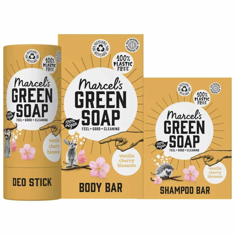 Shampoo|Bad & Douche<Marcels Green Soap Marcel's Green Soap Plastic Vrije Verzorging Vanilla & Cherry Blossom Pakket