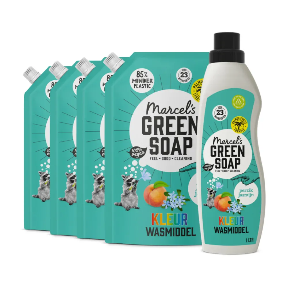 Marcel's Green Soap Wasmiddel Kleur Perzik & Jasmijn 23 Wasbeurten + 4 Navullingen Pakket^Marcels Green Soap Clearance