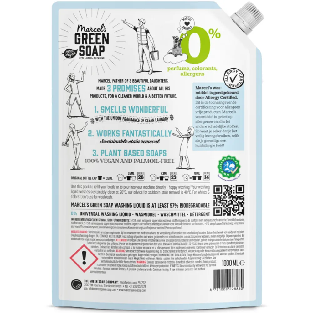Wasmiddel<Marcels Green Soap Marcel's Green Soap Wasmiddel Universeel 0% Navulling 1000 ml