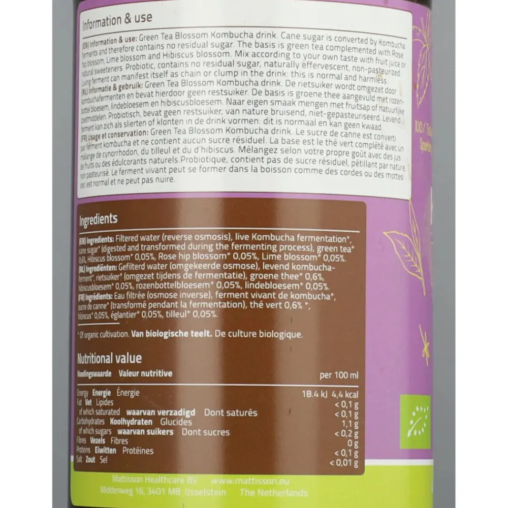 Thee|Dranken<Mattisson Kombucha Green Tea Blossom Bio 500 ml
