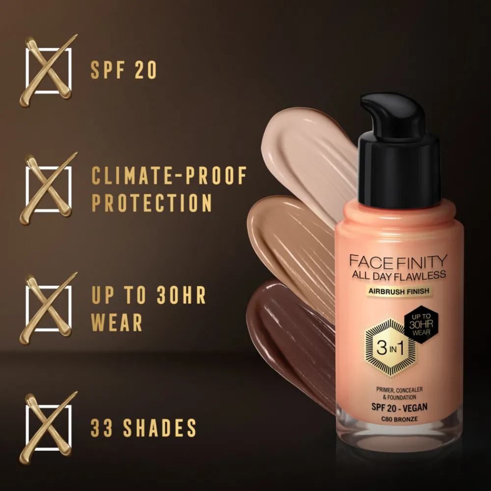 Foundation<Max Factor Facefinity All Day Flawless Foundation C80 Bronze 34 ml