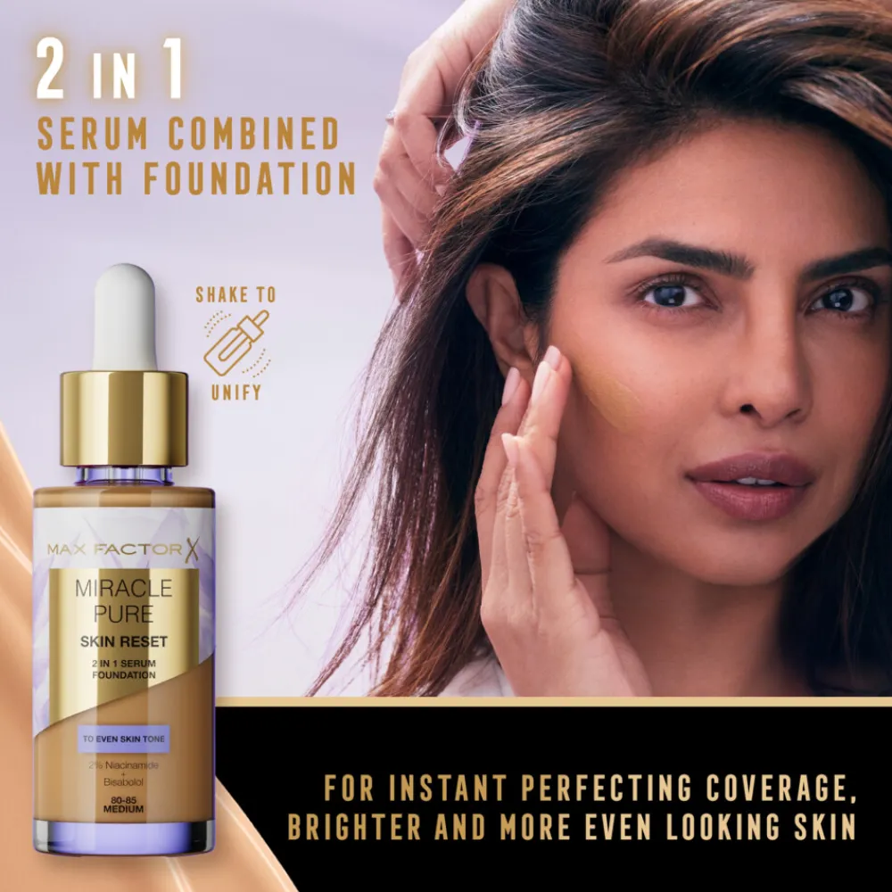 Foundation<Max Factor Miracle Pure 2in1 Skin Reset Serum Foundation Medium to Deep 30 ml