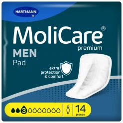 Incontinentie<Molicare Premium Men Pad 3 Druppels 406 ml Absorptie 14 stuks
