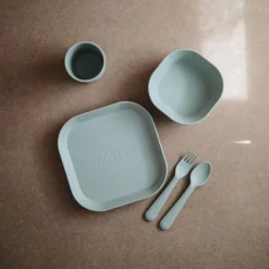 Servies & Drinkbekers<Mushie Borden Set Vierkant Sage 2 stuks