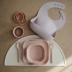 Servies & Drinkbekers<Mushie Kommen Set Vierkant Blush 2 stuks