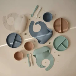 Slabbetje met Opvangbakje Cambridge Blue^Mushie Best