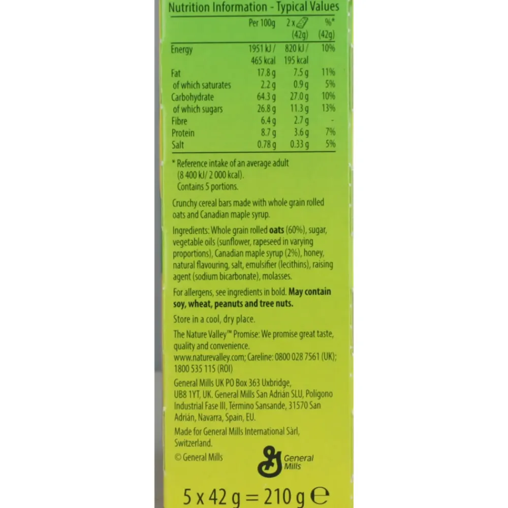 Lactosevrij|Snacks & Tussendoortjes<Nature Valley Crunchy Canadian Maple Syrup 5x2 stuks