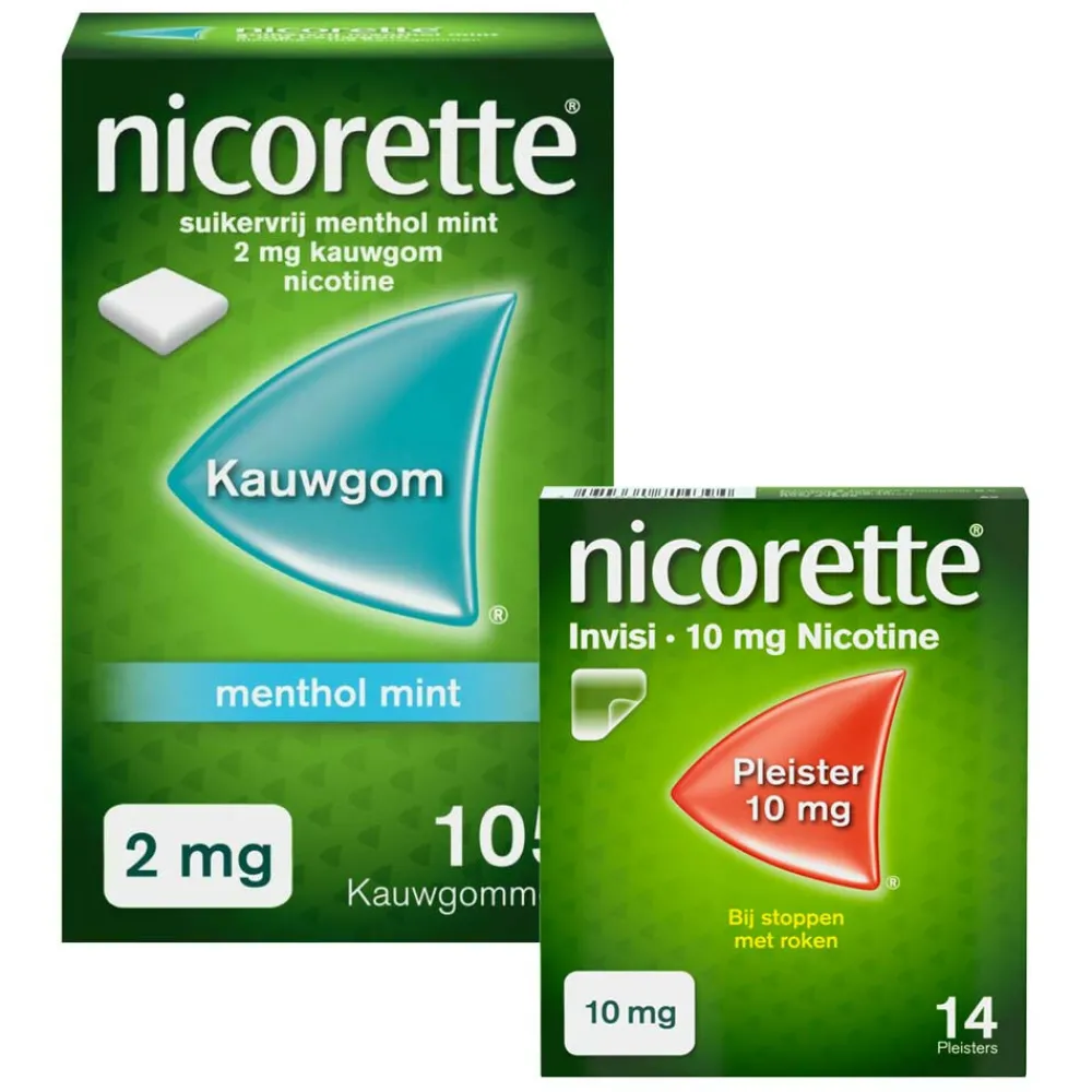 patches 10mg + kauwgom mint 2mg 105 stuks Pakket^Nicorette Outlet