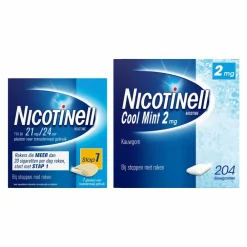 Combinatie therapie: Pleister 21 mg 7 st + Kauwgom Cool Mint 2 mg 204 st Pakket^Nicotinell Best