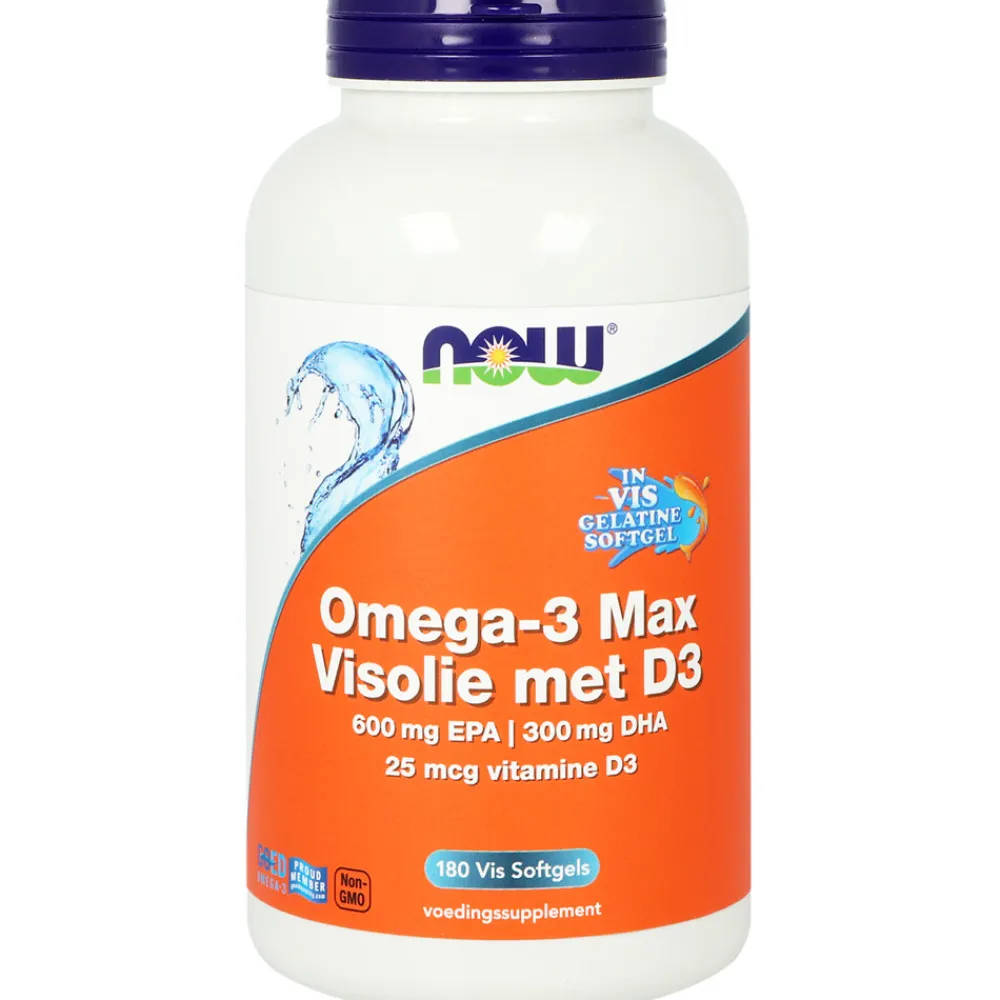 Omega 3 Max Visolie met D3 600mg EPA & 300mg DHA 600mg EPA & 300mg DHA 180 softgels^NOW Sale