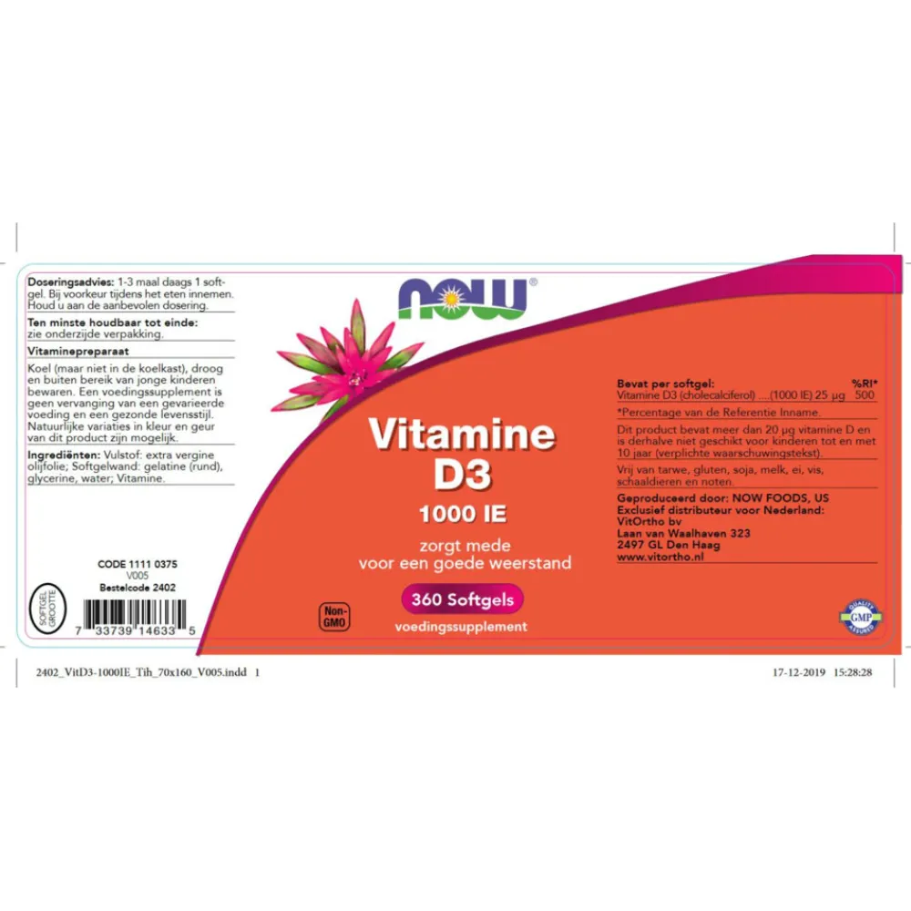 Vitaminen<NOW Vitamine D3 1000 Ie 360 stuks