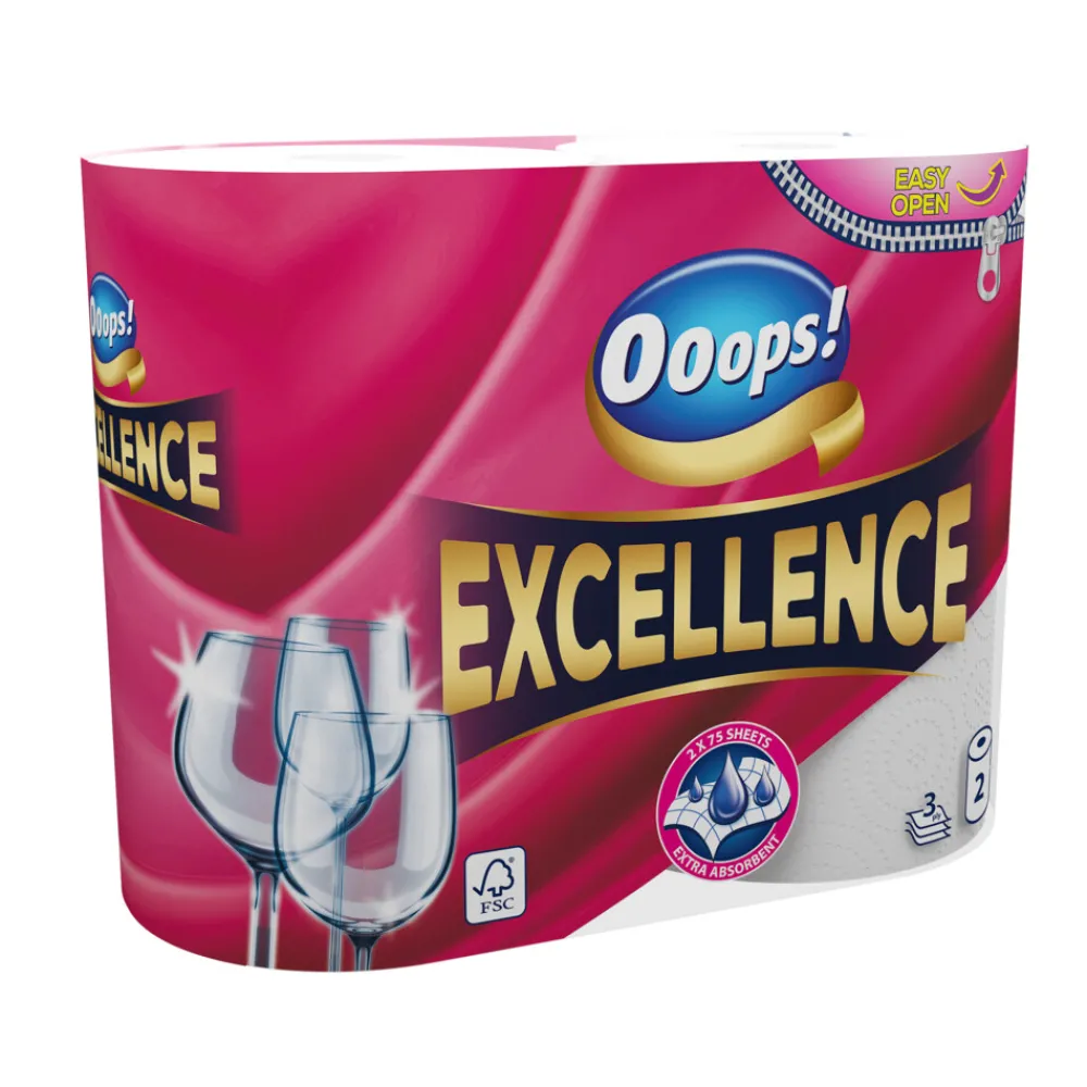 Keukenpapier<Ooops! Keukenpapier Excellence 3-laags 2 stuks
