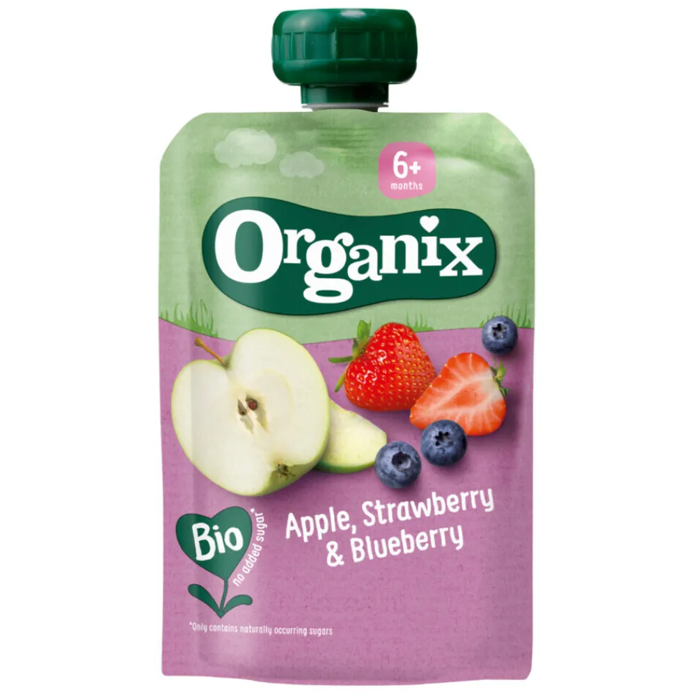 Discount Knijpfruit Maandbox 6+ mnd - Appel Aardbei & Blauwe Bes 12 x 100 gr + Peer & Framboos 12 x 100 gr + Mango Peer & Granola 6 x 100 gr Pakket Baby & Peutervoeding