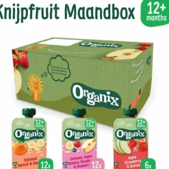 Online Knijpfruit Maandbox 12+ mnd - Havermout Abrikoos & Banaan 12 x 100 gr + Haver Appel & Banaan 12 x 100 gr + Appel Aardbei & Quinoa 6 x 100 gr Pakket Baby & Peutervoeding