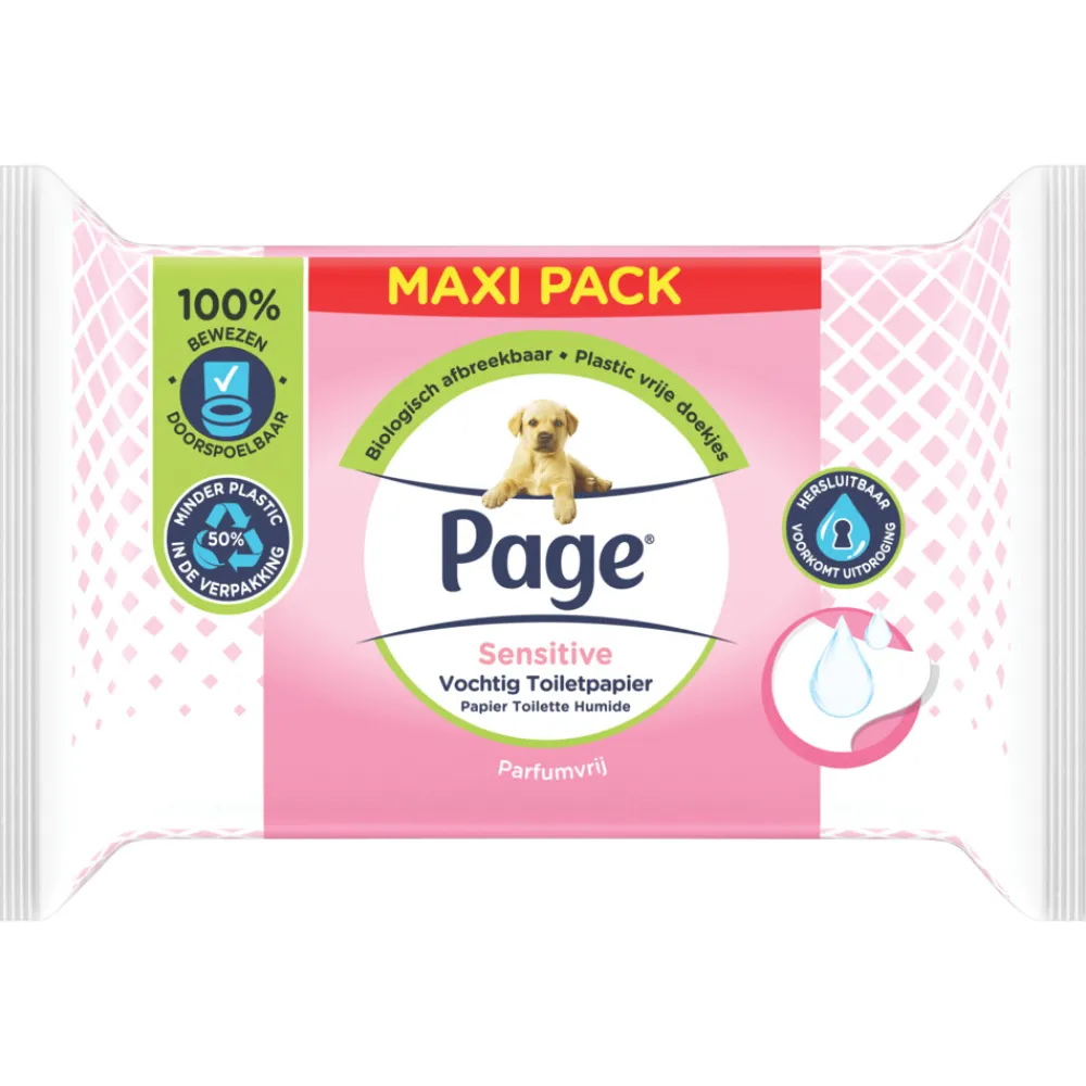 Toiletpapier<Page Vochtig Toiletpapier Sensitive Maxi 74 stuks