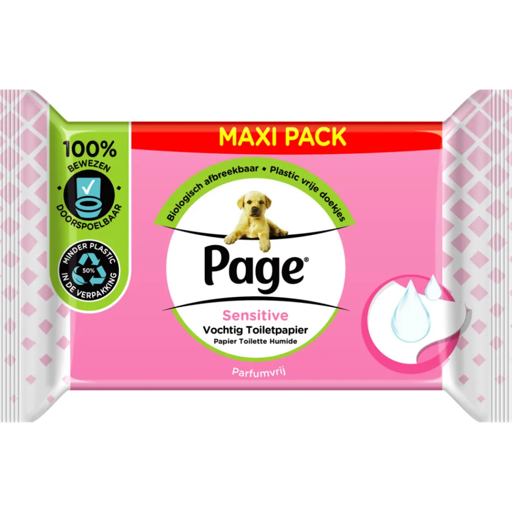 Toiletpapier<Page Vochtig Toiletpapier Sensitive Maxi 74 stuks