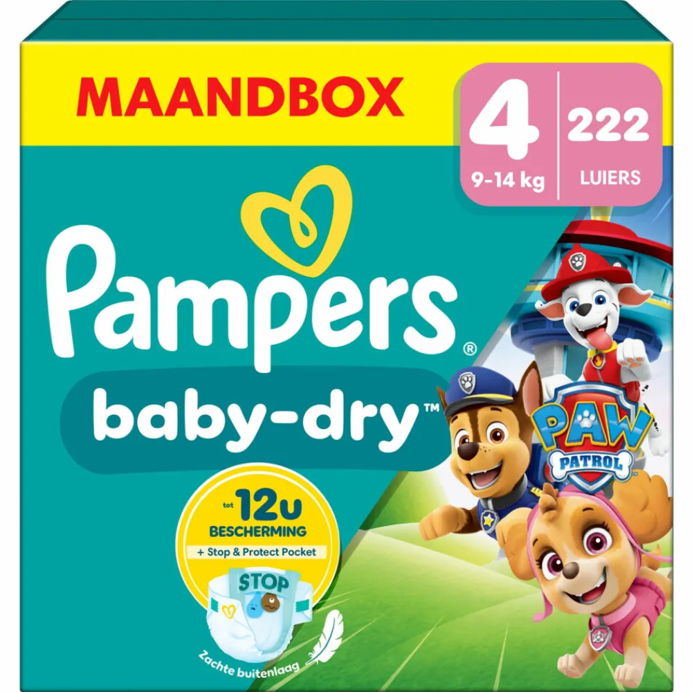 Luiers<Pampers Baby Dry Luiers Paw Patrol Maat 4 (9-14 kg) 222 stuks