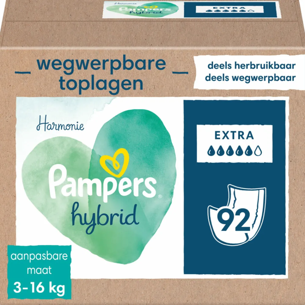 Luiers<Pampers Harmonie Hybrid Wegwerpbare Toplagen Extra Absorberend 92 stuks