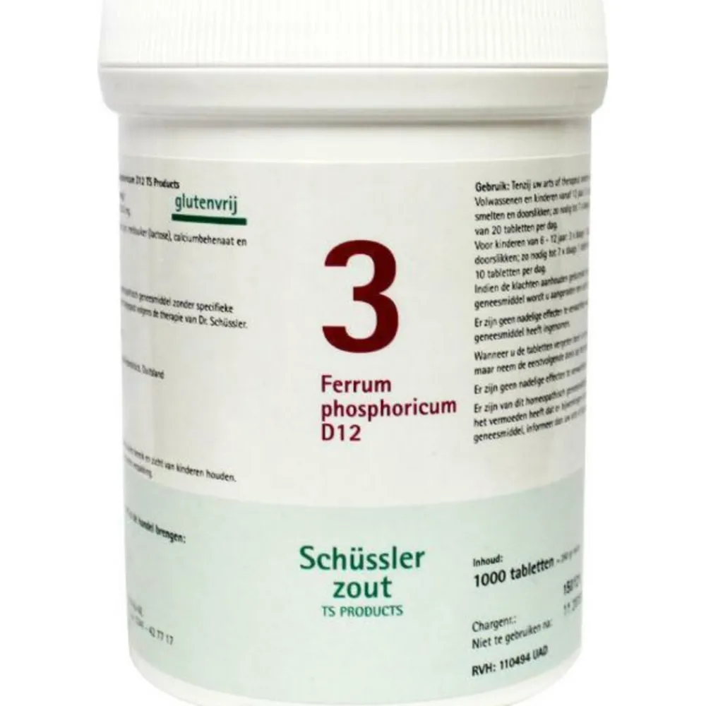 New Schussler Zout nr 3 Ferrum Phosphoricum D12 1000 tabletten Homeopathische Geneesmiddelen Enkelvoudig