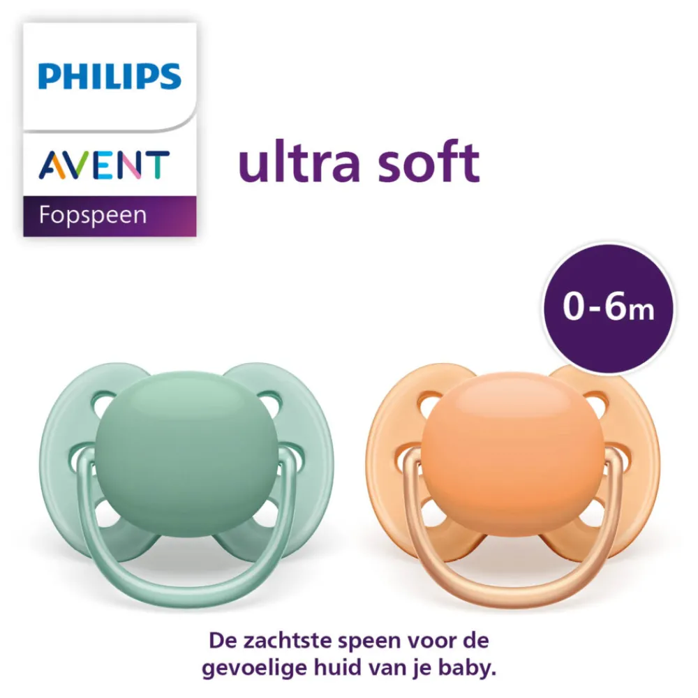 Outlet Fopspeen Ultra Soft 0-6 mnd Groen Oranje 2 stuks Kraamcadeaus|Flessen & Spenen