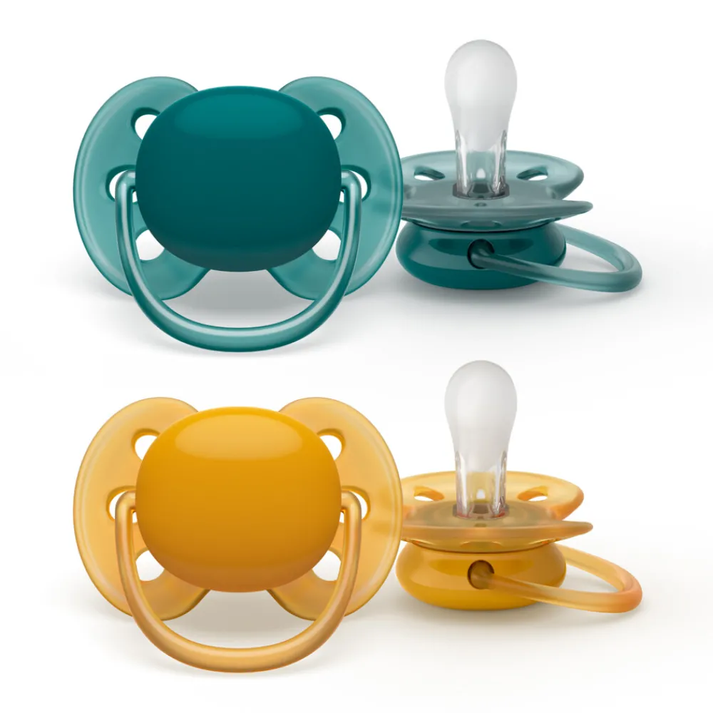 Online Fopspeen Ultra Soft 6-18 mnd Blauw Geel 2 stuks Flessen & Spenen