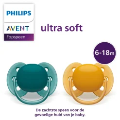 Online Fopspeen Ultra Soft 6-18 mnd Blauw Geel 2 stuks Flessen & Spenen
