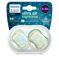 Discount Fopspeen Ultra Air Nighttime 0-6 mnd Ster Uil 2 stuks Flessen & Spenen