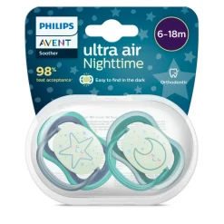 Flessen & Spenen<Philips Avent Fopspeen Ultra Air Nighttime 6-18 mnd Ster Maan 2 stuks