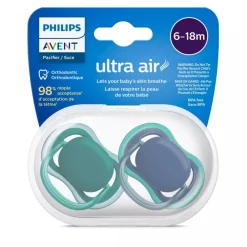 Outlet Ultra Air Fopspeen 6-18 mnd Groen Blauw 2 stuks Flessen & Spenen