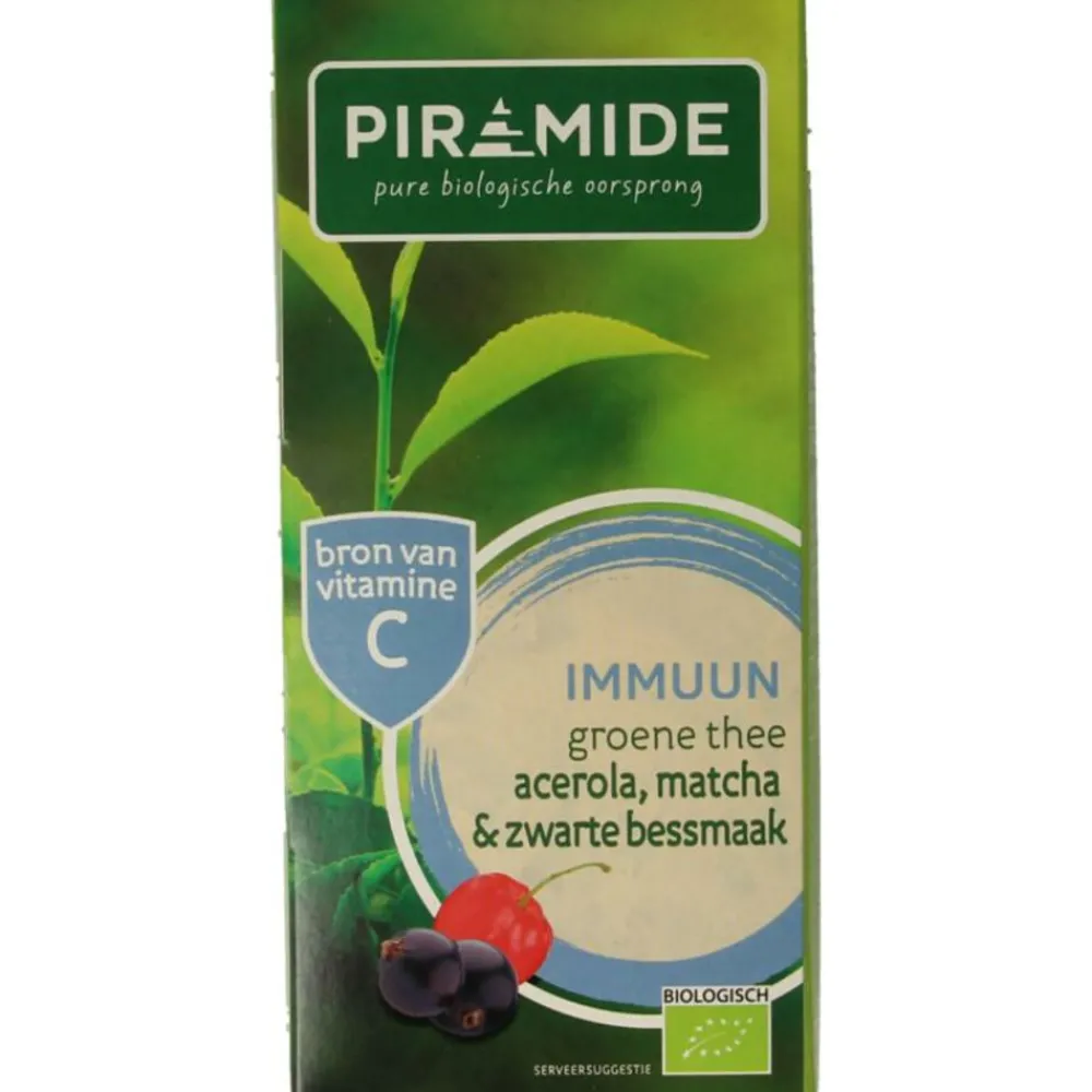 Thee<Piramide Groene Thee Immuun Acerola, Matcha & Zwarte Bes 20 stuks