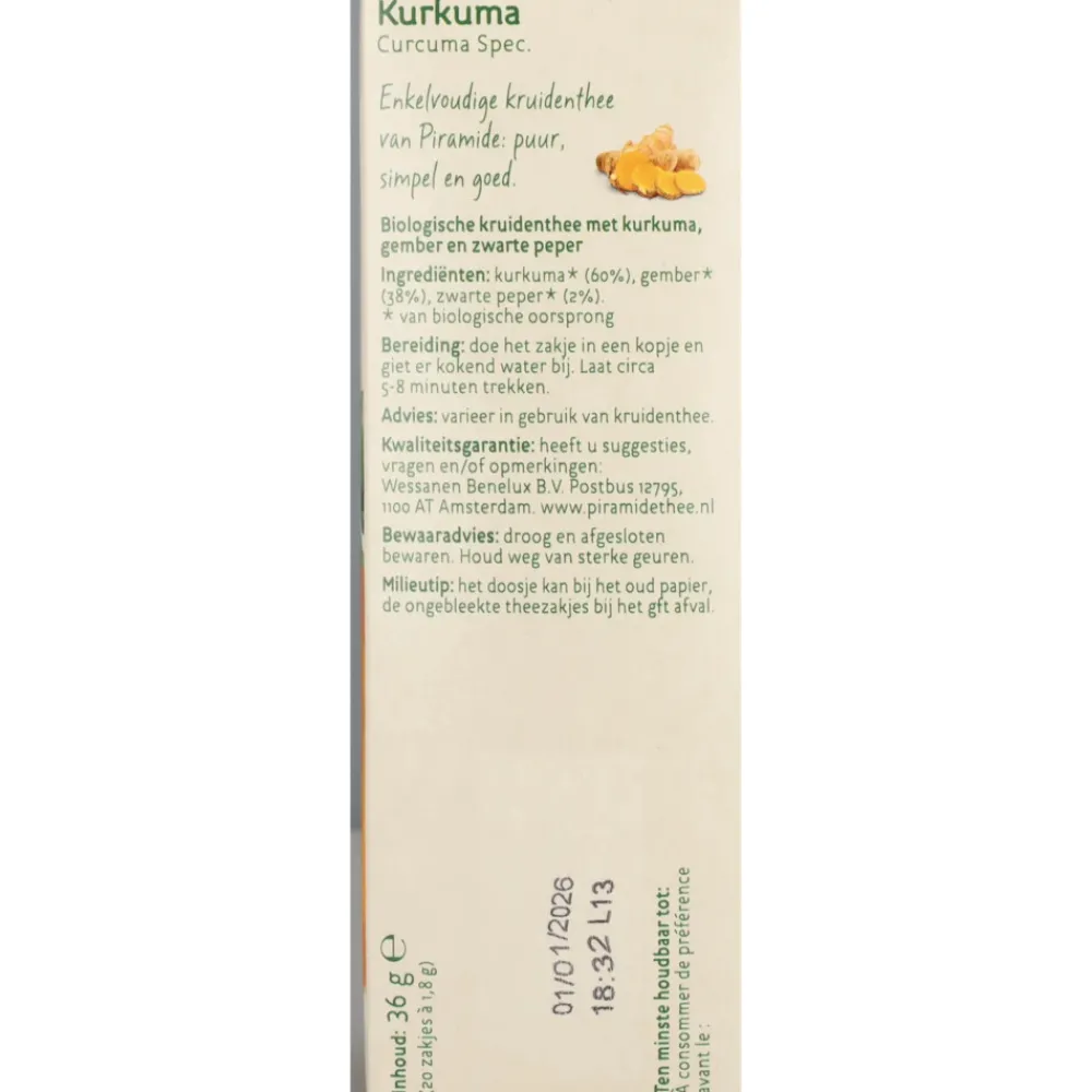 Thee<Piramide Kruidenthee Bio Kurkuma 20 stuks