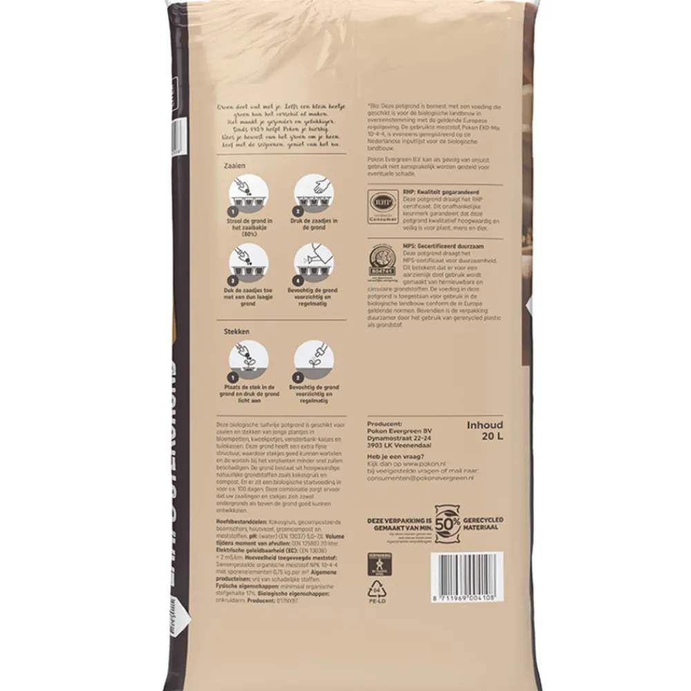 Grond En Bemesting<Pokon Bio MPS RHP Turfvrij Zaai & Stekgrond Zaai & Stekgrond 20 liter