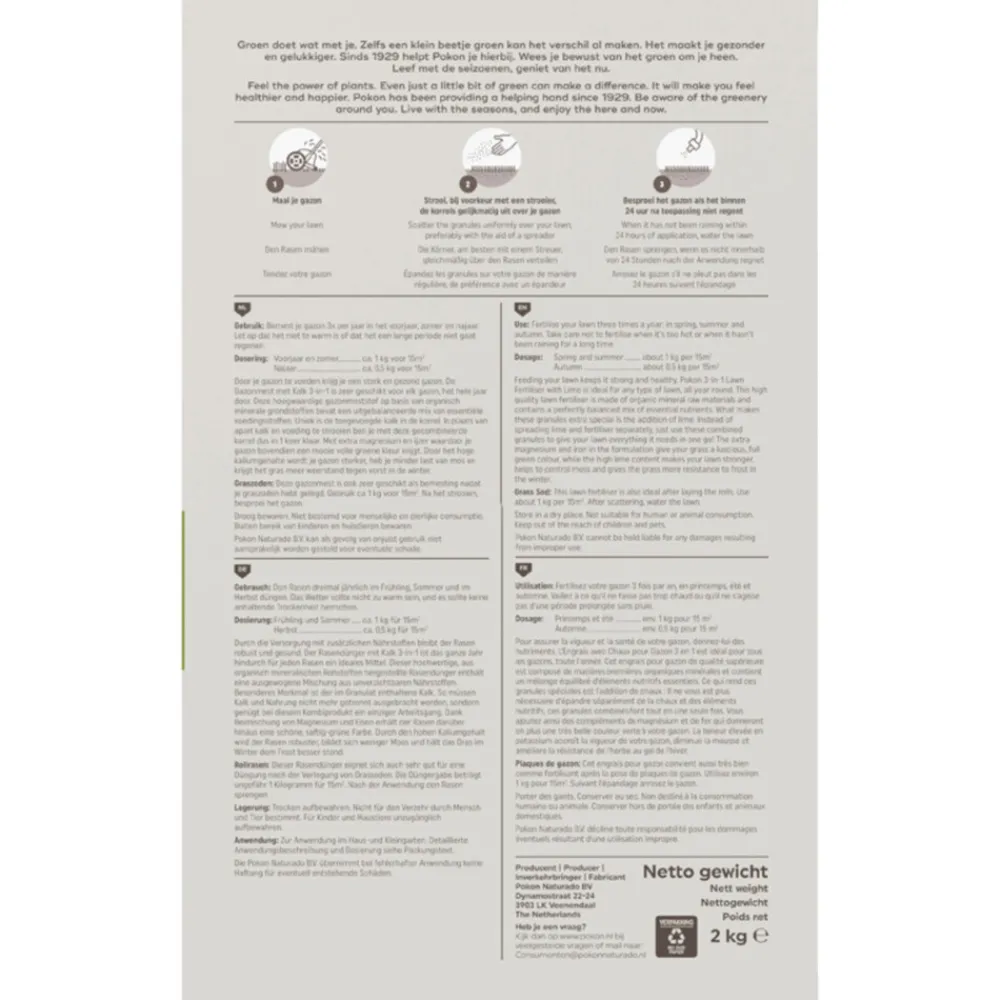 New Gazonmest voor 30m2 met Kalk 2 kg Grond En Bemesting