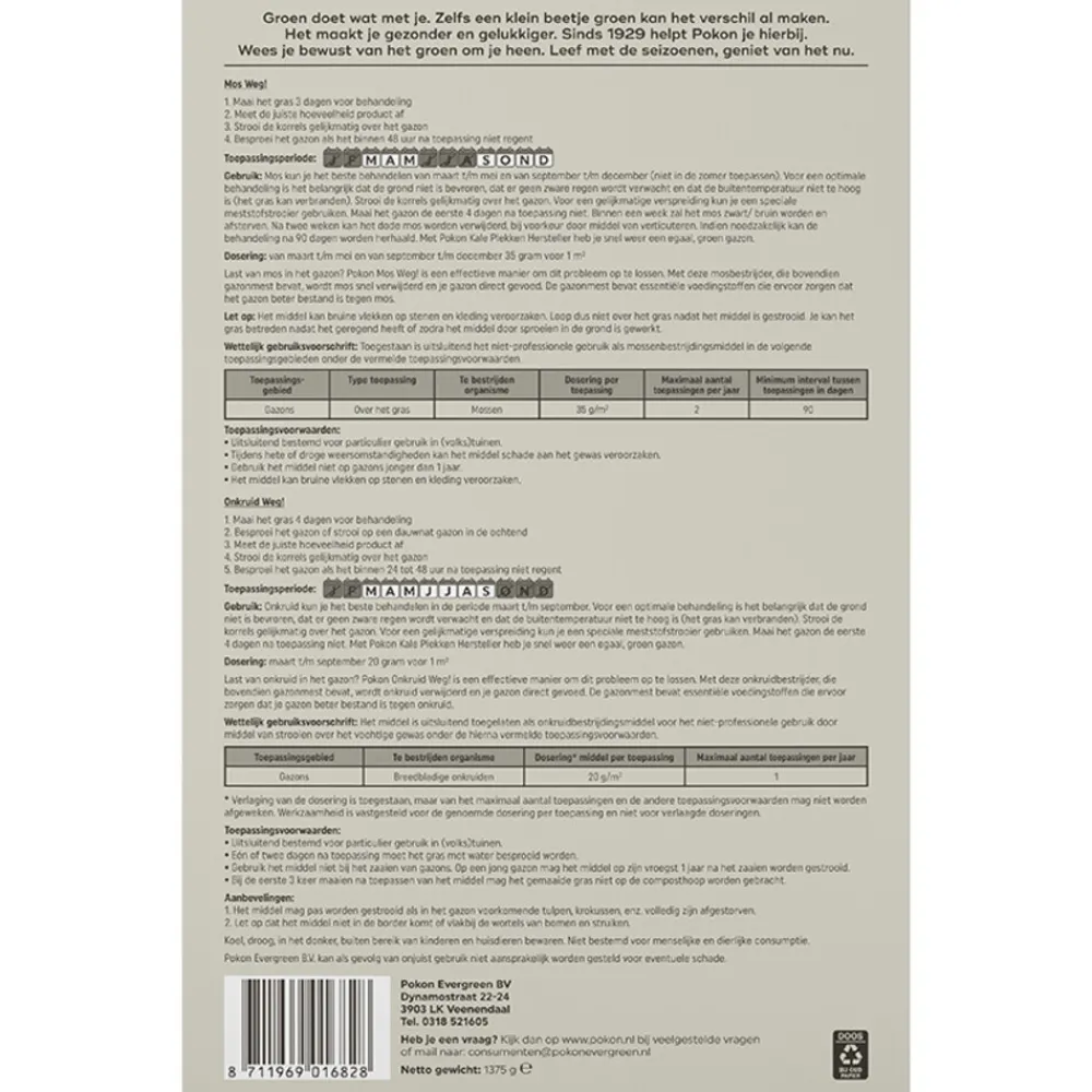 Mos & Onkruid Weg voor 25 m² 1,375 kg^Pokon