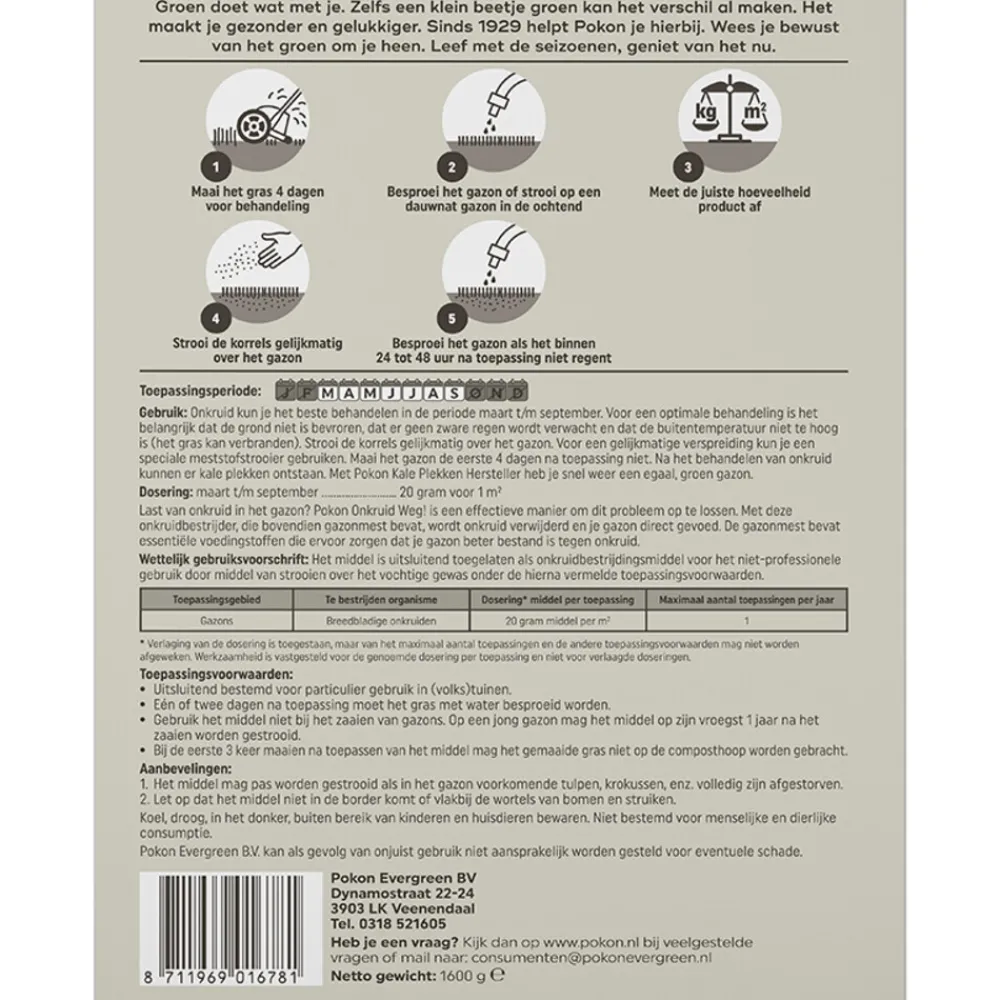 Onkruidbestrijding<Pokon Onkruid Weg 1,6 kg voor 80 m²