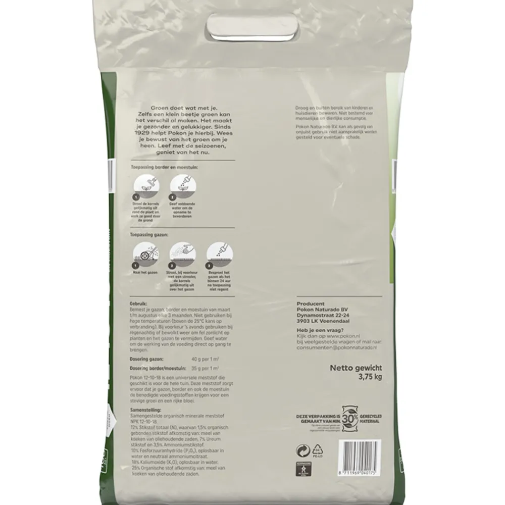 Tuinmest 12-10-18 Organisch Mineraal 3,75 kg Grond En Bemesting