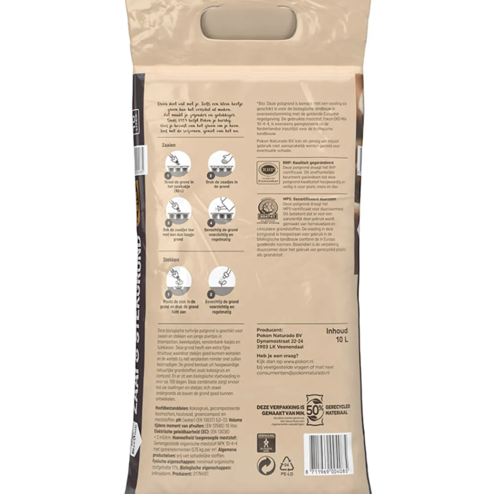 Zaai & Stekgrond Biologisch 10 liter Grond En Bemesting