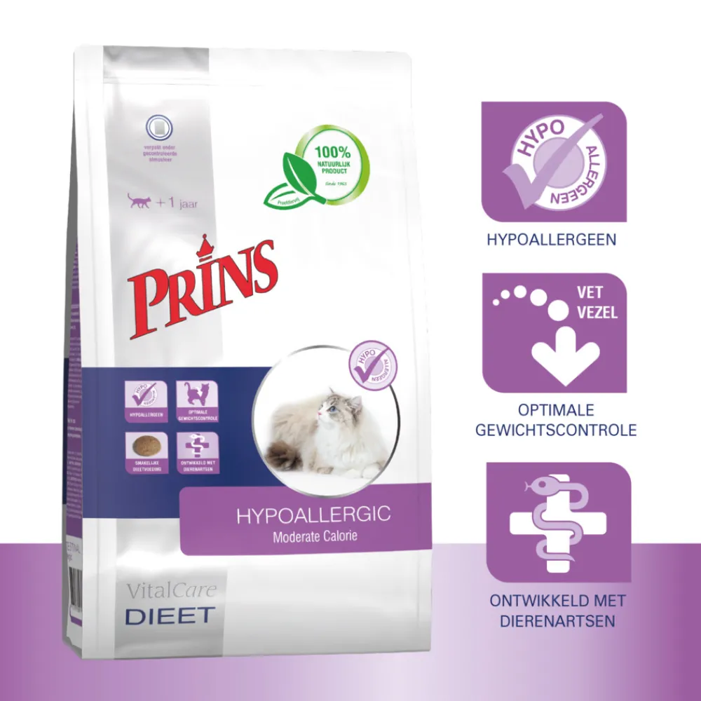 Kattenvoer<Prins VitalCare Veterinary Diet Hypoallergic Moderate Calorie Kattenvoer 1,5 kg