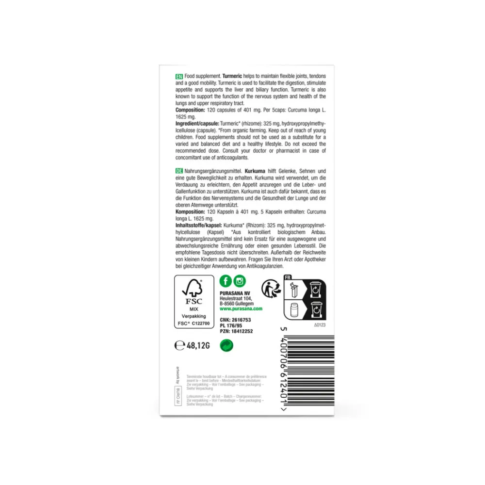 Spieren En Gewrichten<Purasana Kurkuma Bio 120 Capsules
