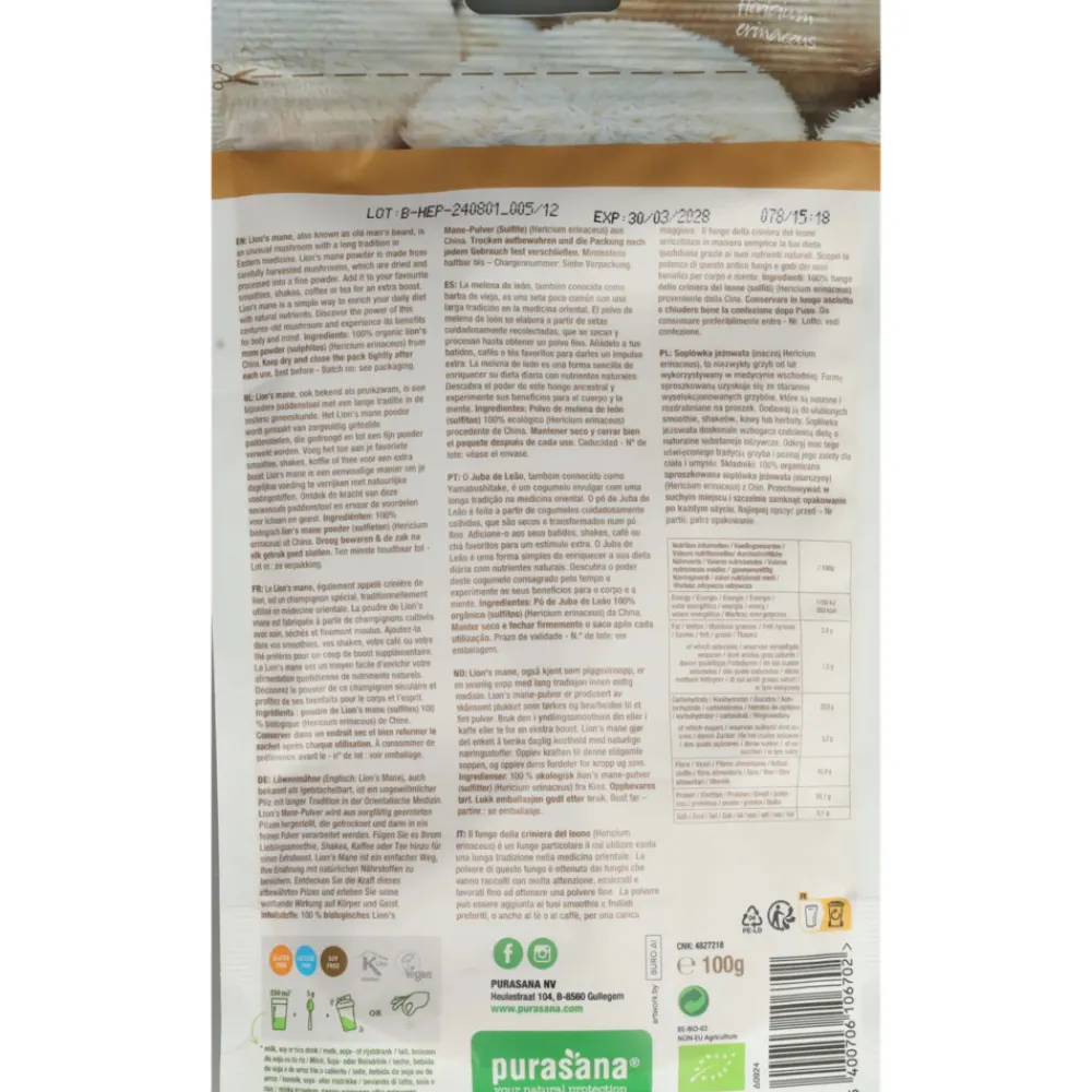 Superfoods<Purasana Lion's Mane Poeder 100 gr