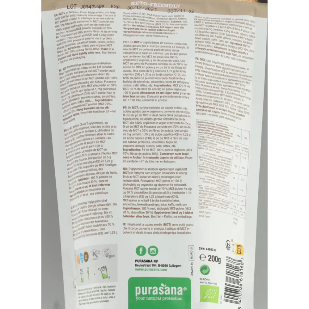 Superfoods<Purasana MCT Olie Poeder Biologisch 200 gr