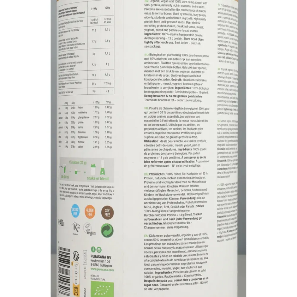 New Single Protein Powder 50% Hennep Natuur Vegan Bio 400 gr Sportvoeding & Drank