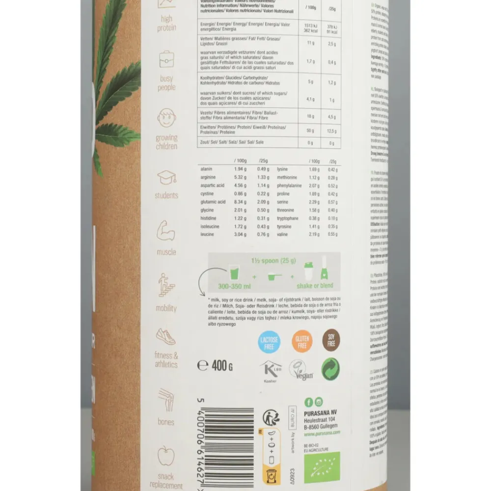 New Single Protein Powder 50% Hennep Natuur Vegan Bio 400 gr Sportvoeding & Drank