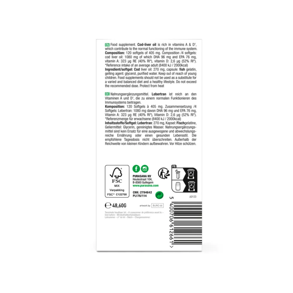 Speciale Bestanddelen<Purasana Single Extracts Oils Levertraan Softgels 120 capsules