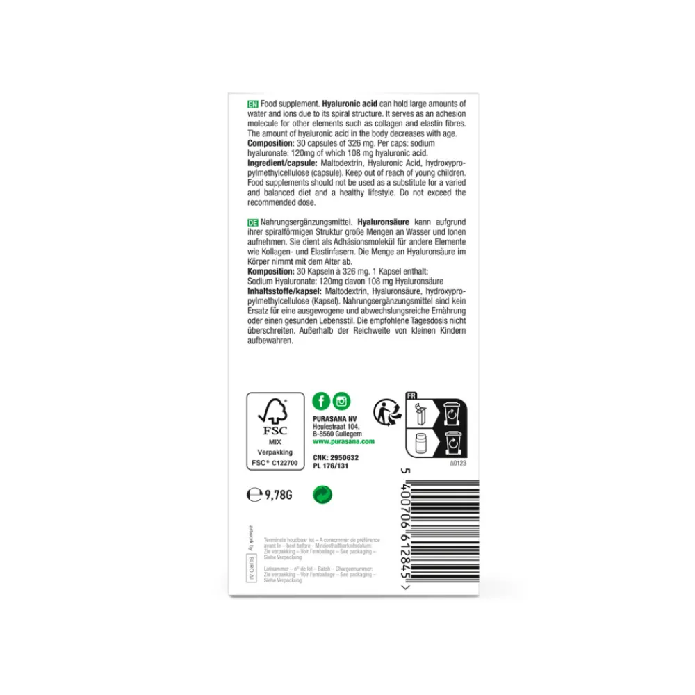 Single Extracts Oils Hyaluronzuur 30 capsules^Purasana