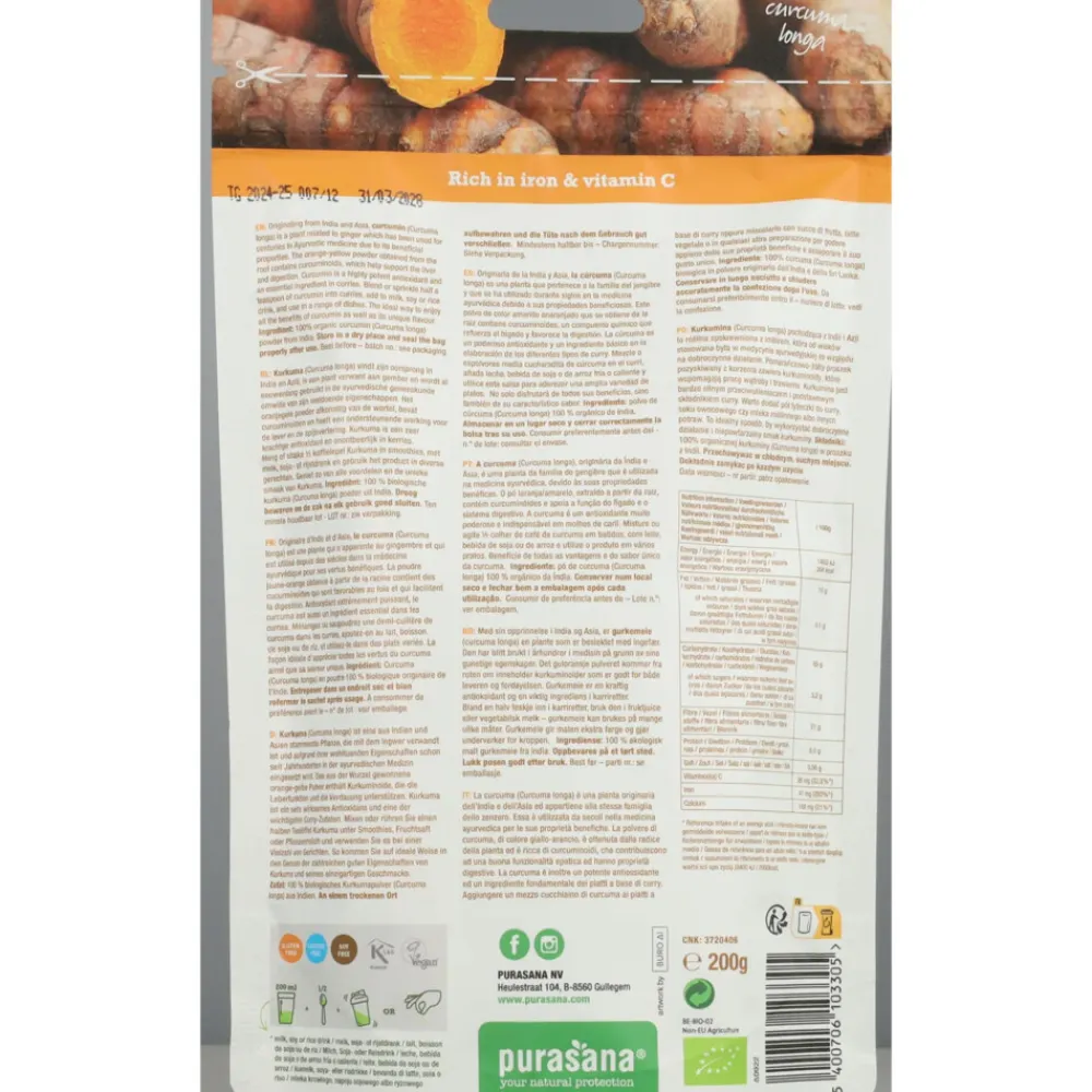 Super Spicy & Tea Bio Kurkuma Poeder 200 gr^Purasana Online